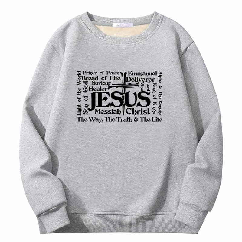 Jesus Cross Christian Crew Collar Fleece Sherpa Sweatshirt