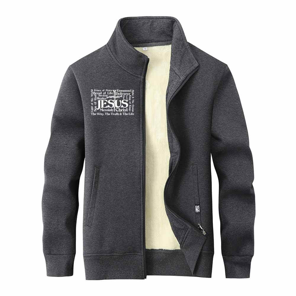 Jesus Cross Christian Stand Collar Zip Fleece Sherpa Cardigan