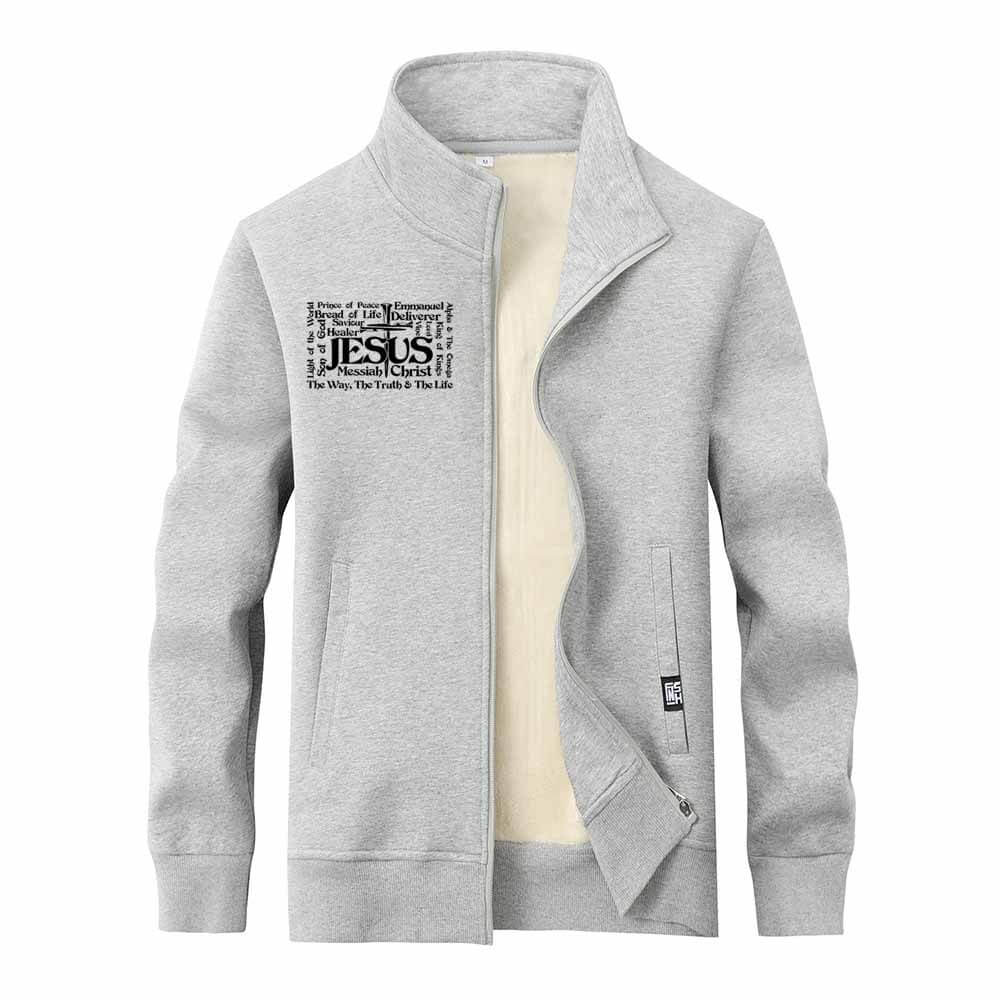 Jesus Cross Christian Stand Collar Zip Fleece Sherpa Cardigan