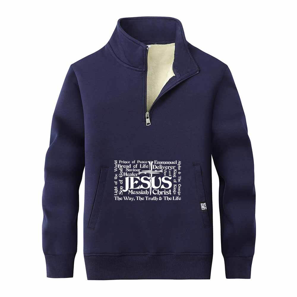 Jesus Cross Christian Stand Collar Zip Fleece Sherpa Sweatshirt