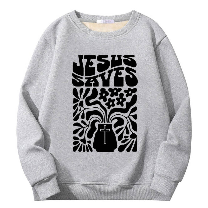 Jesus Saves Floral Cross Crew Collar Sweatshirt