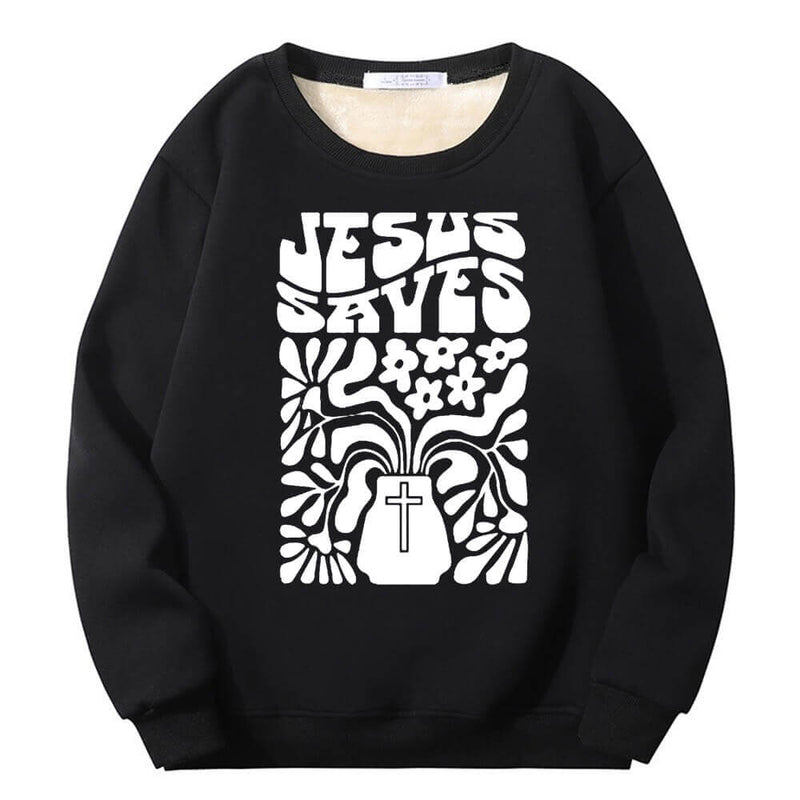 Jesus Saves Floral Cross Crew Collar Sweatshirt