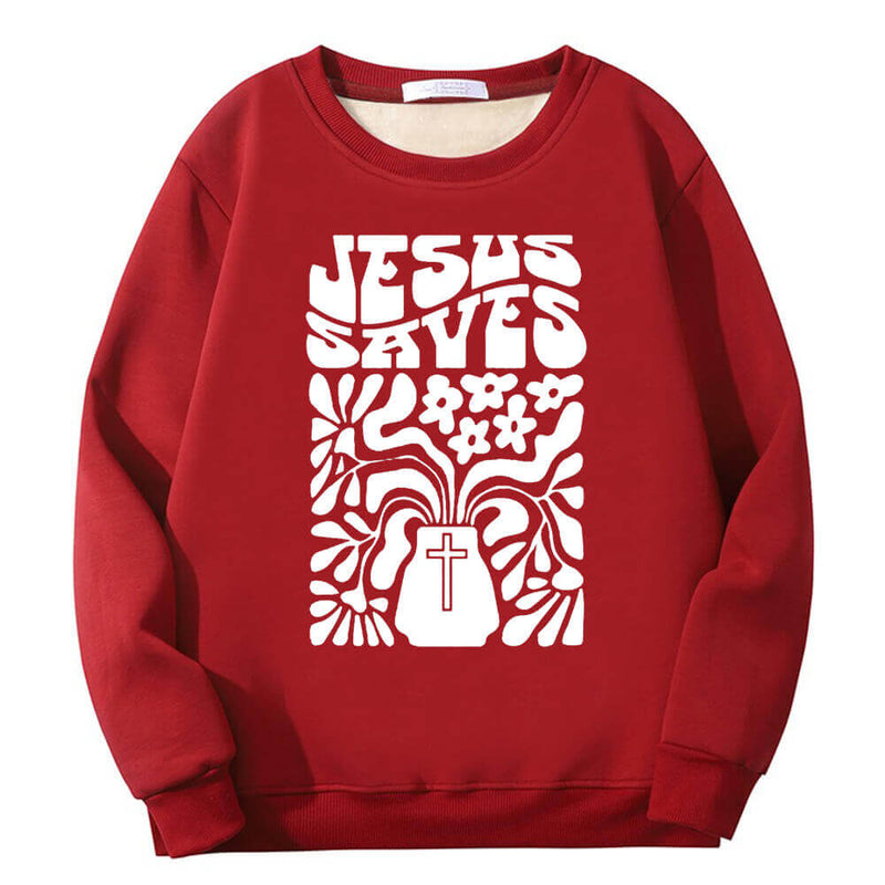 Jesus Saves Floral Cross Crew Collar Sweatshirt