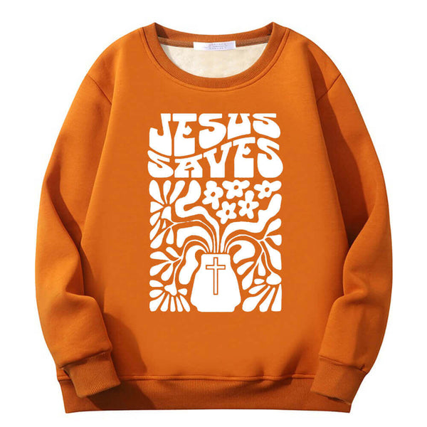 Jesus Saves Floral Cross Crew Collar Sweatshirt