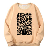 Jesus Saves Floral Cross Crew Collar Sweatshirt