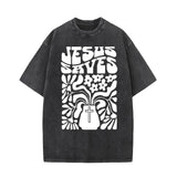 Jesus Saves Floral Cross Vintage Washed T-shirt 01 | Gthic.com