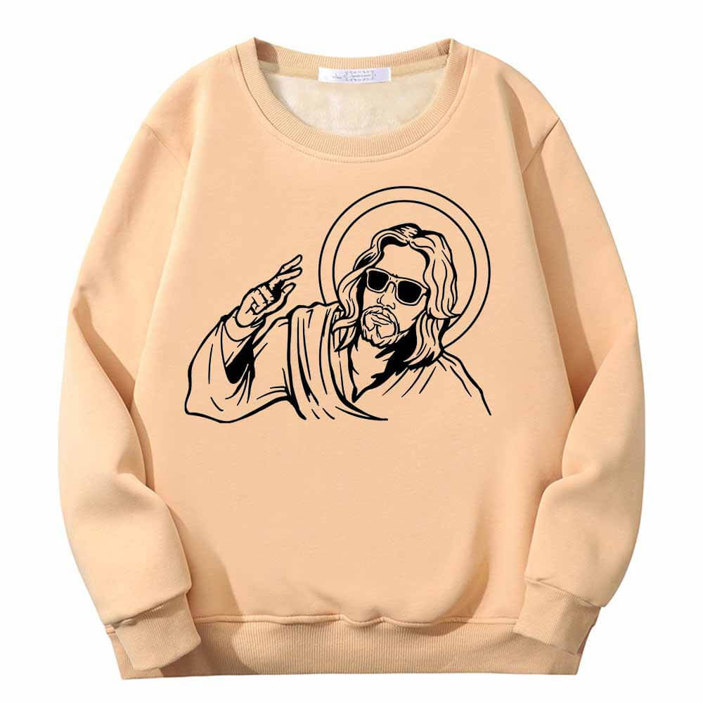 Jesus Wearing Sunglasses Crew Collar Fleece Sherpa Sweatshirt