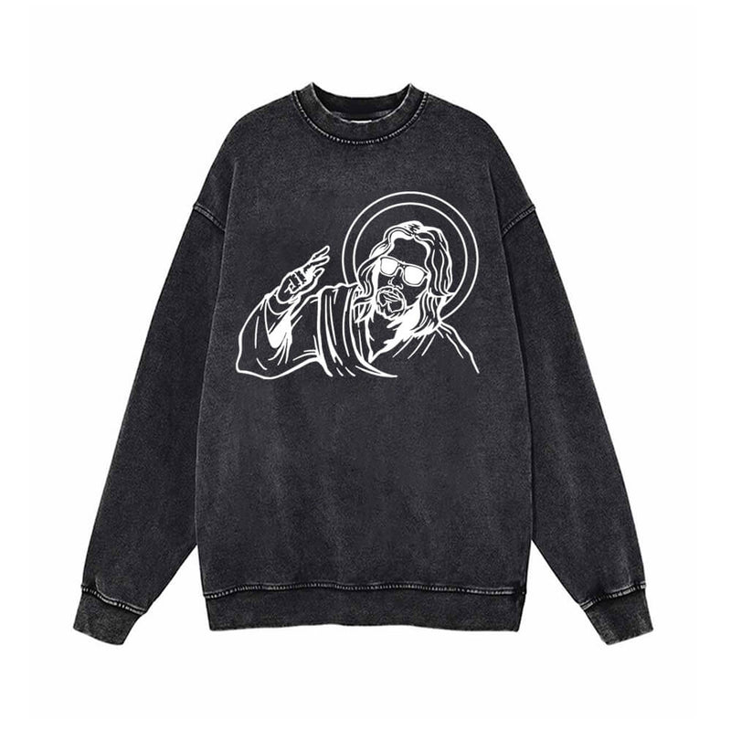 Jesus Wearing Sunglasses Vintage Washed Sweatshirt