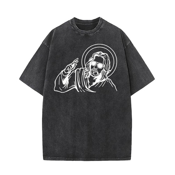 Jesus Wearing Sunglasses Vintage Washed T-shirt 01 | Gthic.com