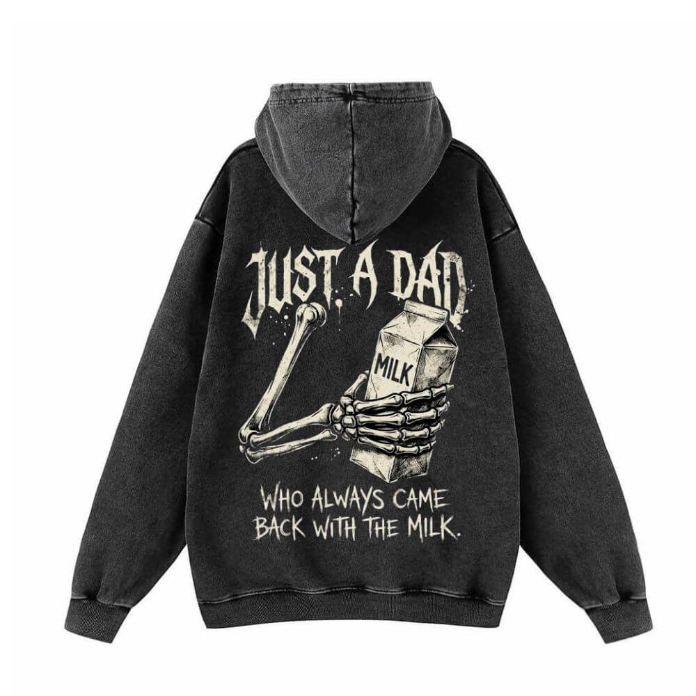 Just A Dad Skeleton Milk Carton Vintage Washed Hoodie | Gthic.com