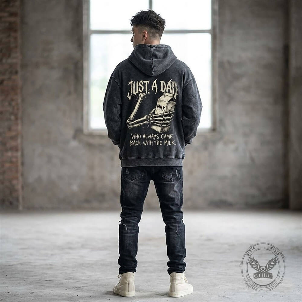 Just A Dad Skeleton Milk Carton Vintage Washed Hoodie | Gthic.com