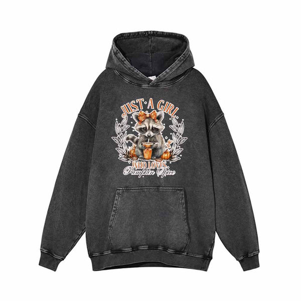 Just A Girl Raccoon Vintage Washed Hoodie Sweatshirt 01 | Gthic.com