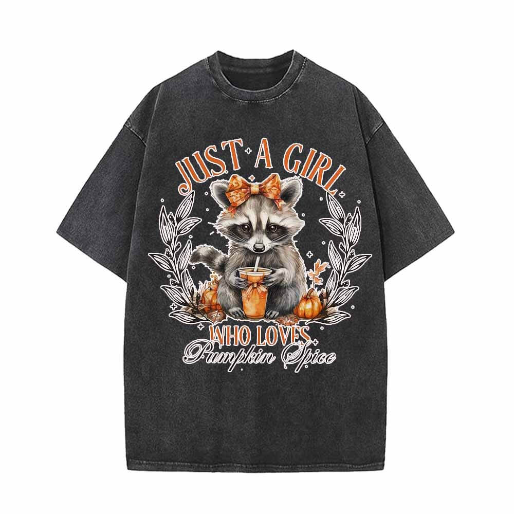 Just A Girl Raccoon Vintage Washed T-shirt 01 | Gthic.com