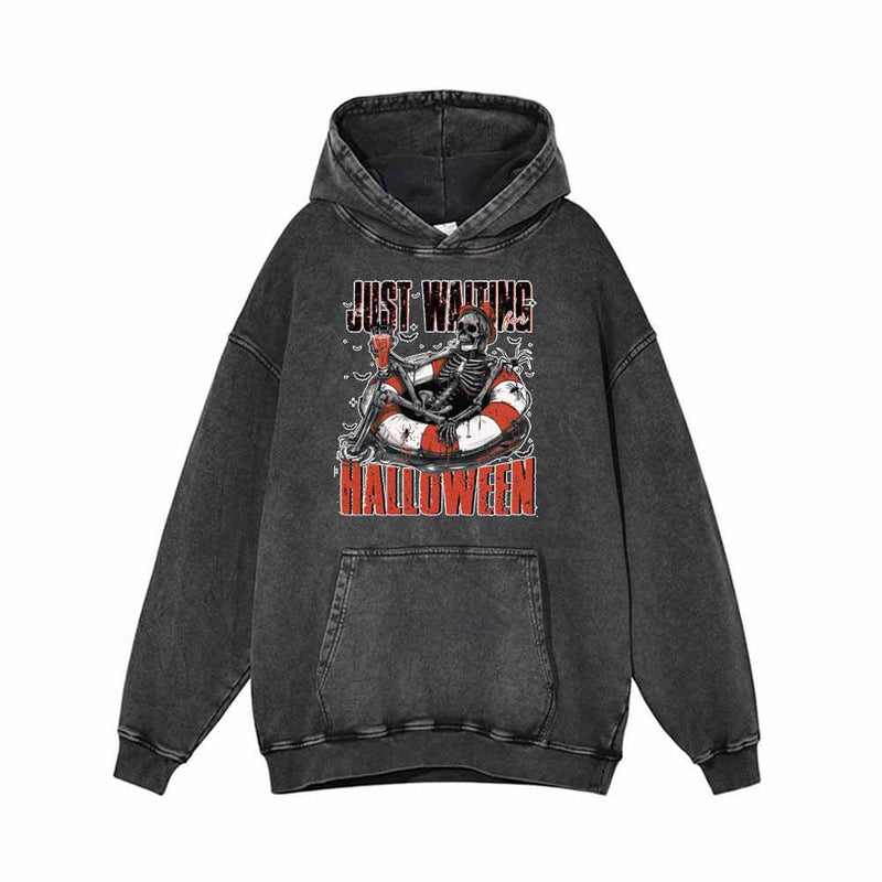 Just Waiting Halloween Vintage Washed Hoodie Sweatshirt | Gthic.com