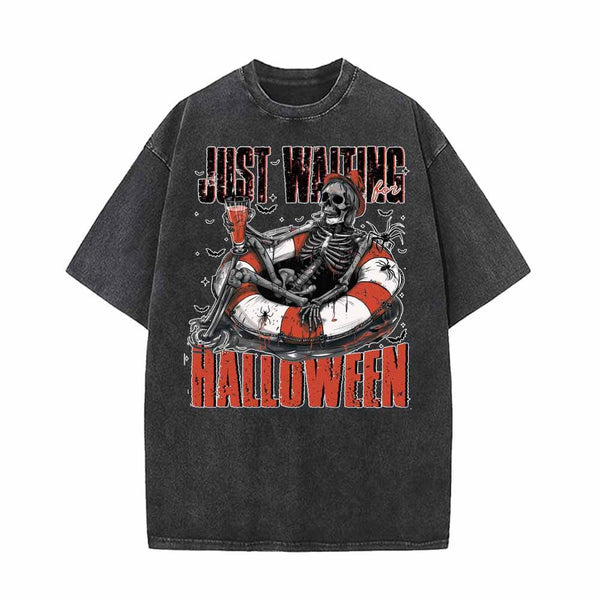 Just Waiting Halloween Vintage Washed T-shirt | Gthic.com