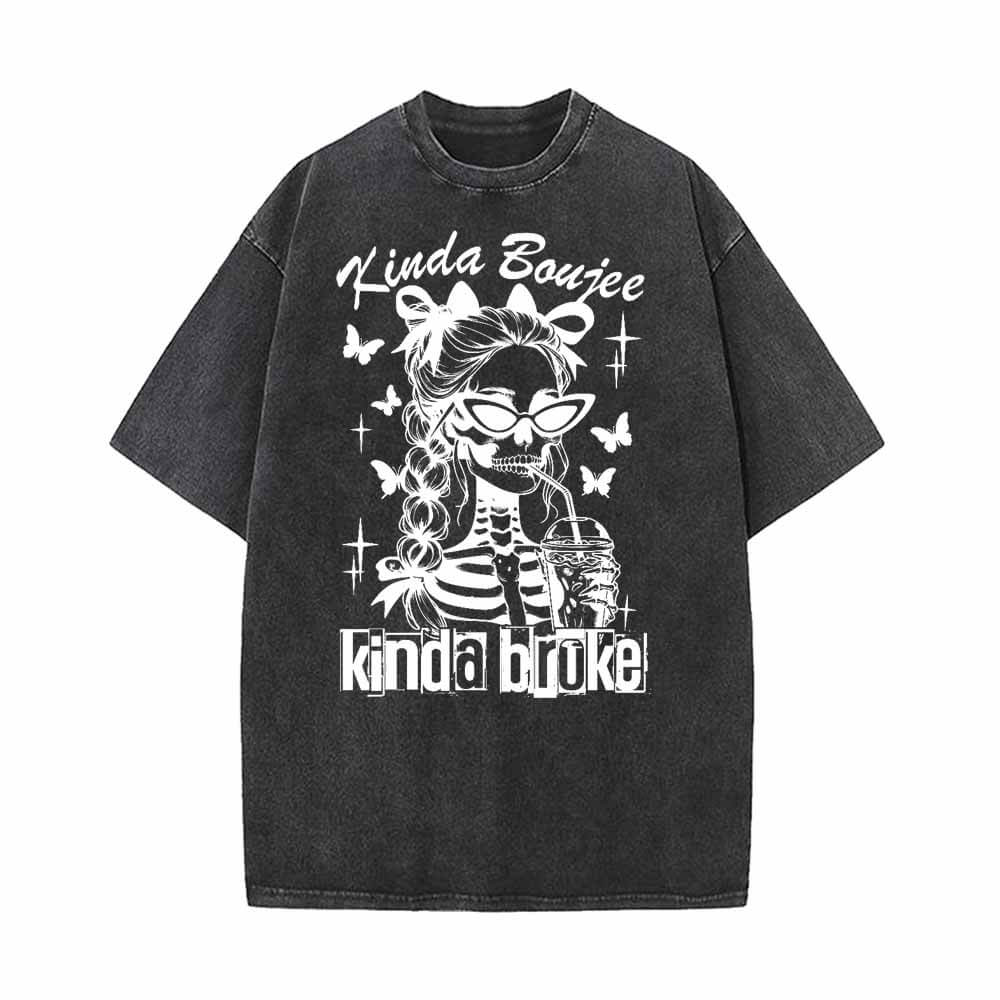 Kinda Boujee Kinda Broke Skull Girl T-shirt 01 | Gthic.com