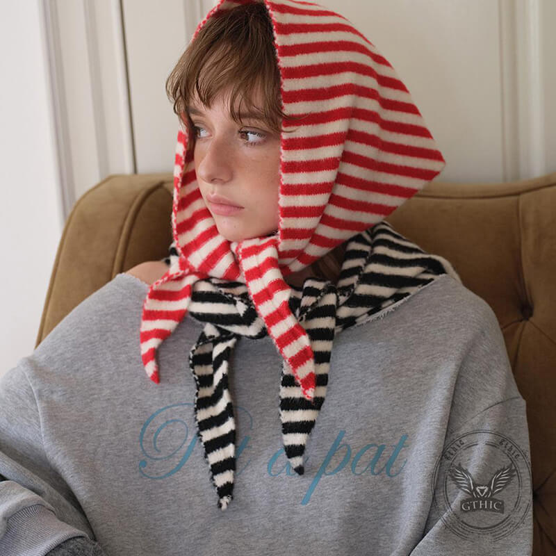 Korean Striped Wool Small Triangular Headscarf | Gthic.com