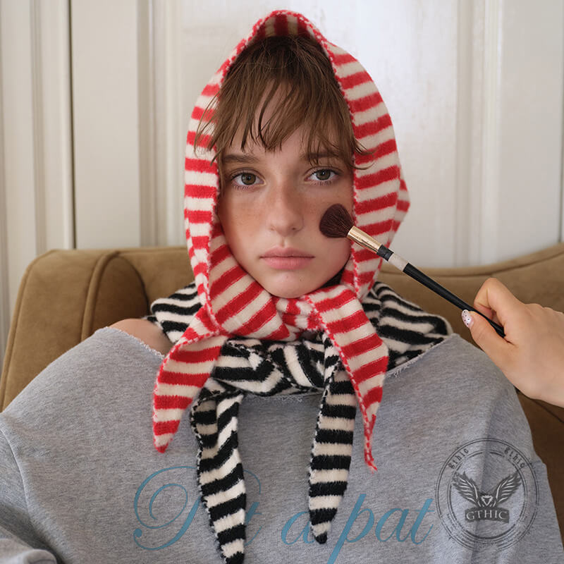 Korean Striped Wool Small Triangular Headscarf | Gthic.com