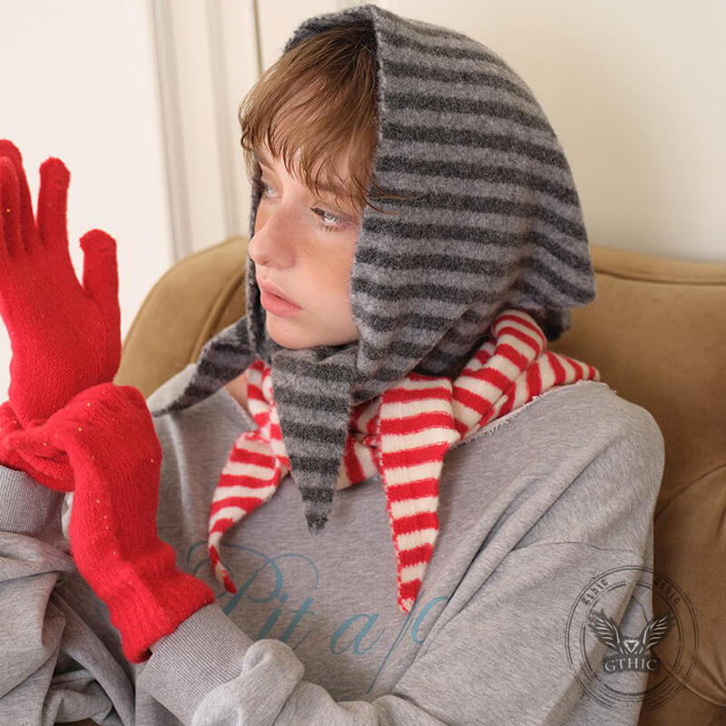 Korean Striped Wool Small Triangular Headscarf