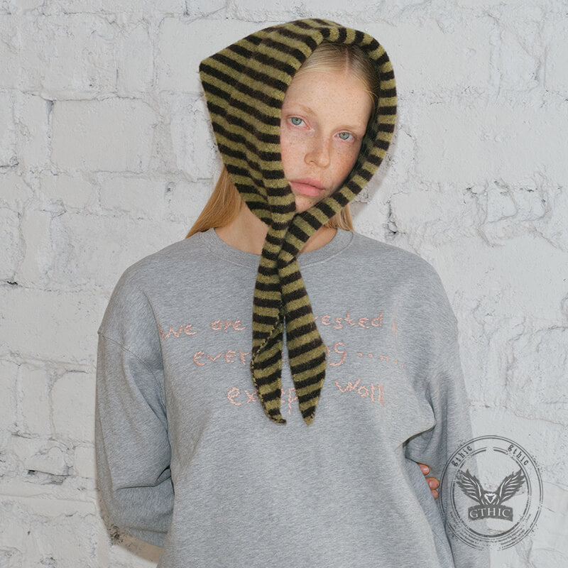 Korean Striped Wool Small Triangular Headscarf | Gthic.com