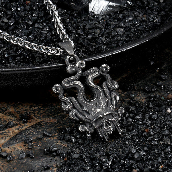 Kraken Octopus Stainless Steel Skull Pendant | Gthic.com