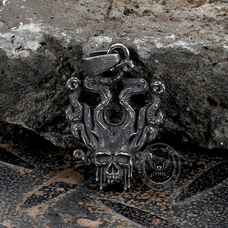 Kraken Octopus Stainless Steel Skull Pendant | Gthic.com