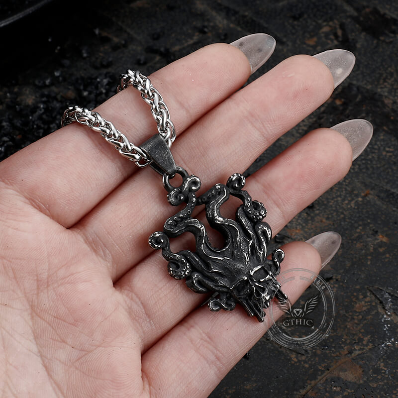 Kraken Octopus Stainless Steel Skull Pendant | Gthic.com