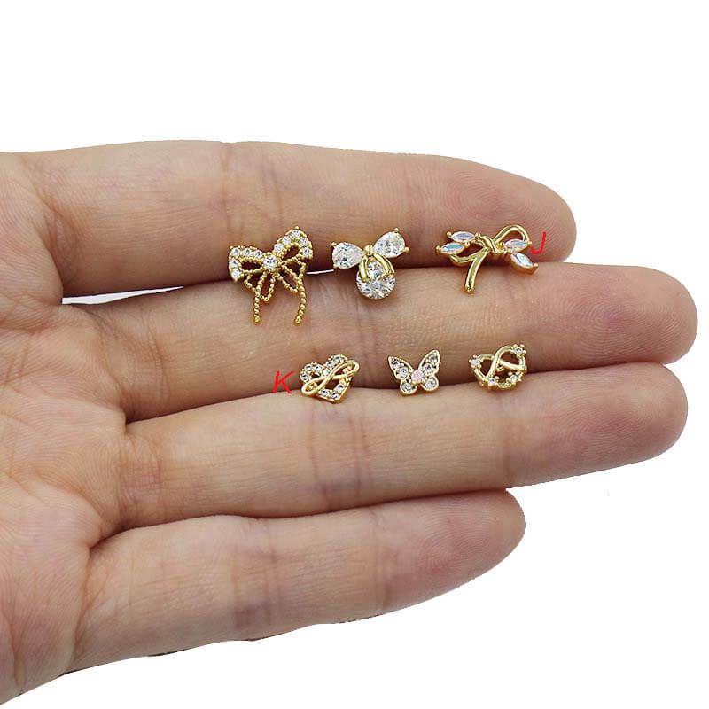 L Rod Bow Inlaid White Zircon Stainless Steel Nose Ring  02 | Gthic.com