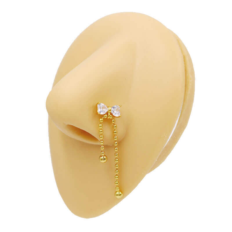 L Rod Bow Inlaid White Zircon Stainless Steel Nose Ring