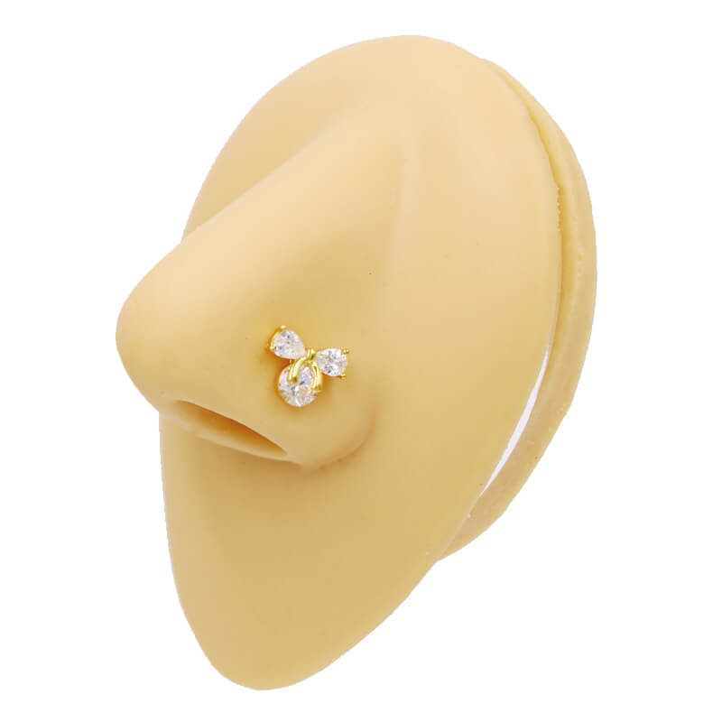 L Rod Bow Inlaid White Zircon Stainless Steel Nose Ring