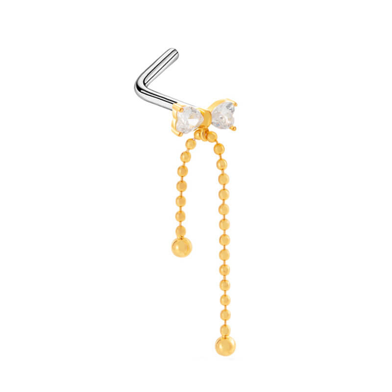 L Rod Bow Inlaid White Zircon Stainless Steel Nose Ring