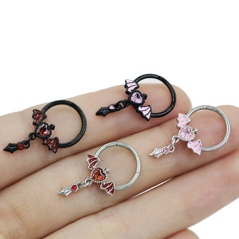 L Rod Love Heart Wings Inlaid Zircon Stainless Steel Nose Ring