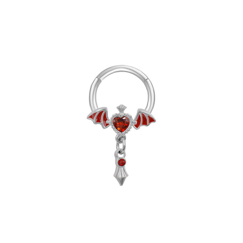 L Rod Love Heart Wings Inlaid Zircon Stainless Steel Nose Ring