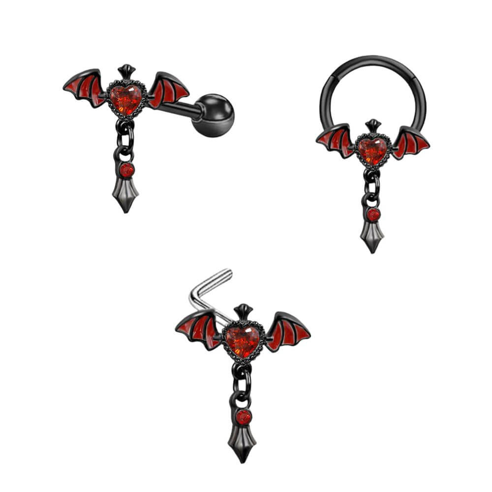L Rod Love Heart Wings Inlaid Zircon Stainless Steel Nose Ring