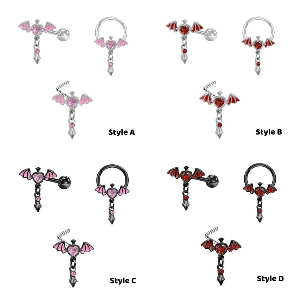 L Rod Love Heart Wings Inlaid Zircon Stainless Steel Nose Ring