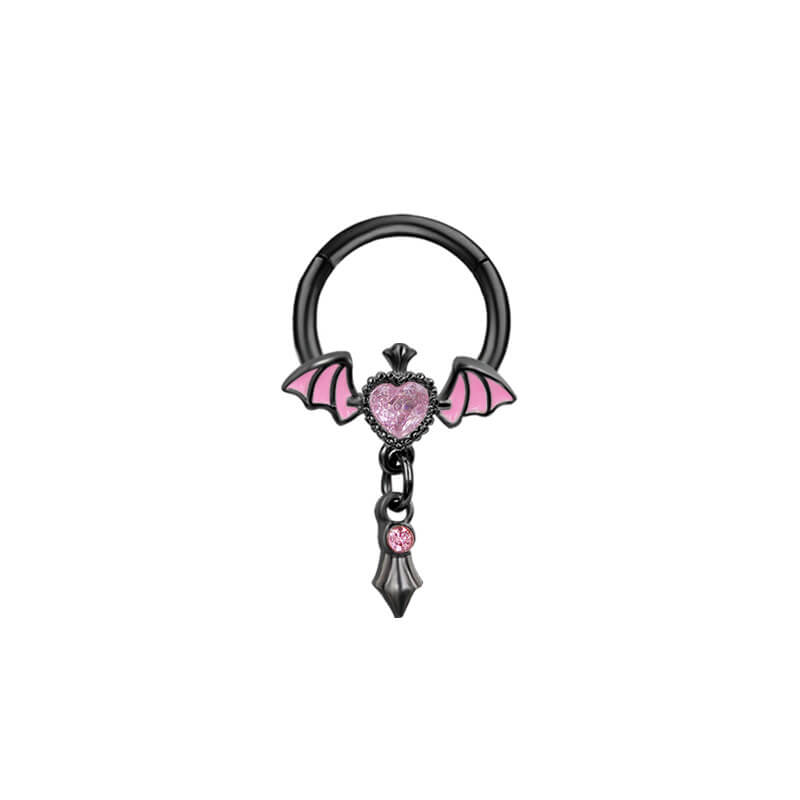 L Rod Love Heart Wings Inlaid Zircon Stainless Steel Nose Ring