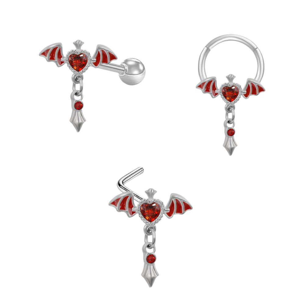 L Rod Love Heart Wings Inlaid Zircon Stainless Steel Nose Ring