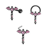 L Rod Love Heart Wings Inlaid Zircon Stainless Steel Nose Ring
