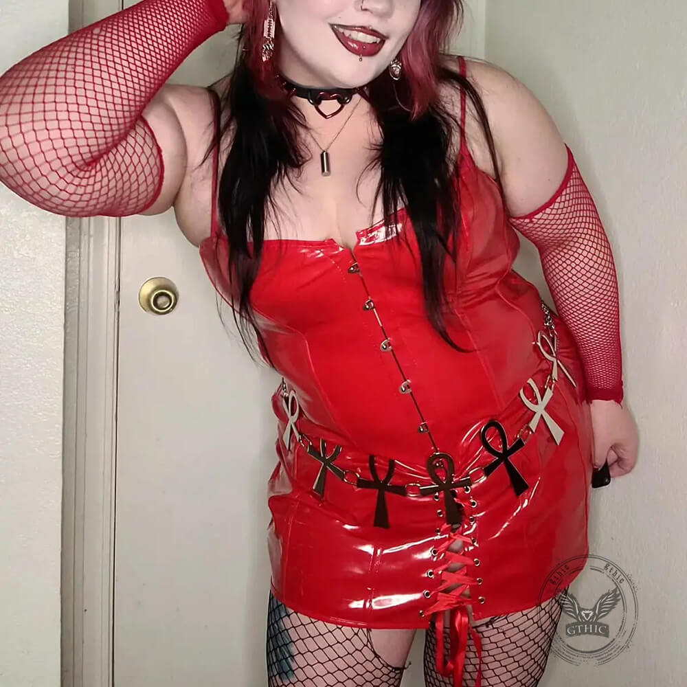 Lace-Up Abdomen Shapewear PVC Leather Dress
