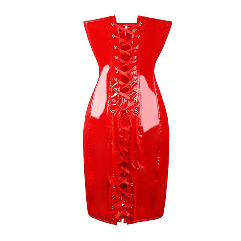 Lace-Up Abdomen Shapewear PVC Leather Dress, Red / 5XL (Bust 109-114 cm) Lace-Up Abdomen Shapewear PVC Leather Dress, Red / 5XL (Bust 109-114 cm)