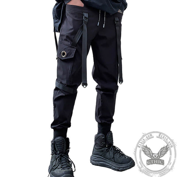 Lace-up Multi-pocket Polyester Cargo Pants | Gthic.com
