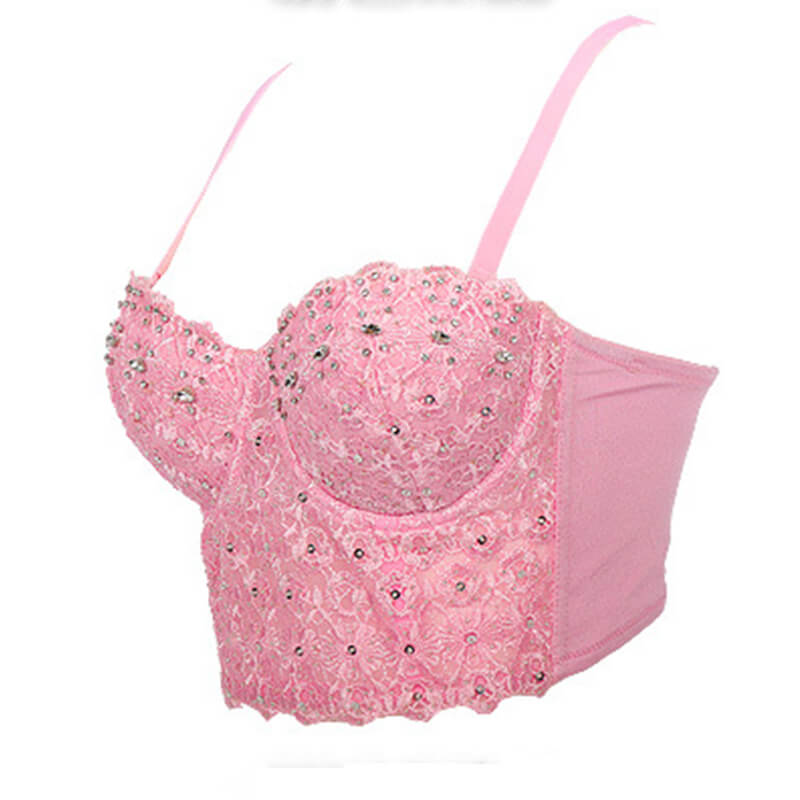 Lace Beaded Crystal Rhinestone Bustier Corset Crop Top | Gthic.com