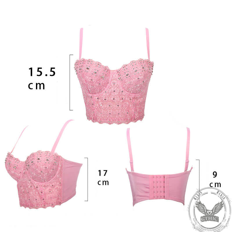 Lace Beaded Crystal Rhinestone Bustier Corset Crop Top | Gthic.com