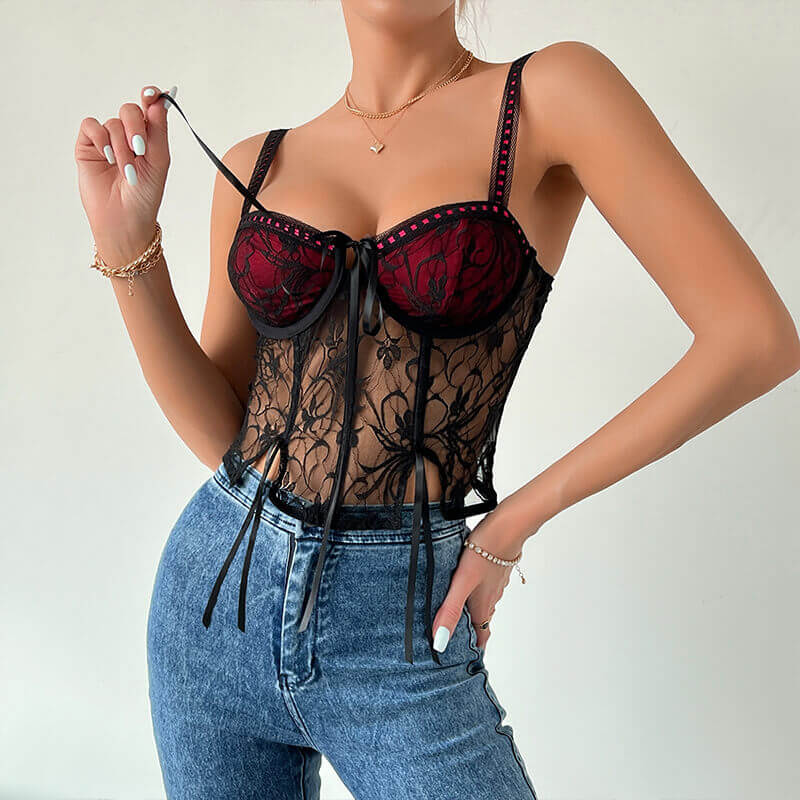 Lace Patchwork See-Through Bustier Top | Gthic.com