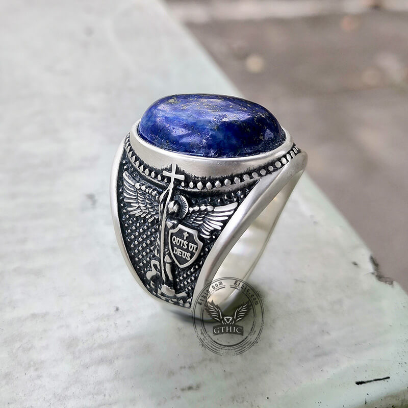 Lapis Lazuli Archangel Michael Sterling Silver Gemstone Ring