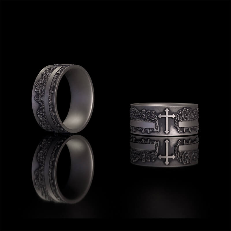 Last Supper Cross Sterling Silver Christian Ring | Gthic.com