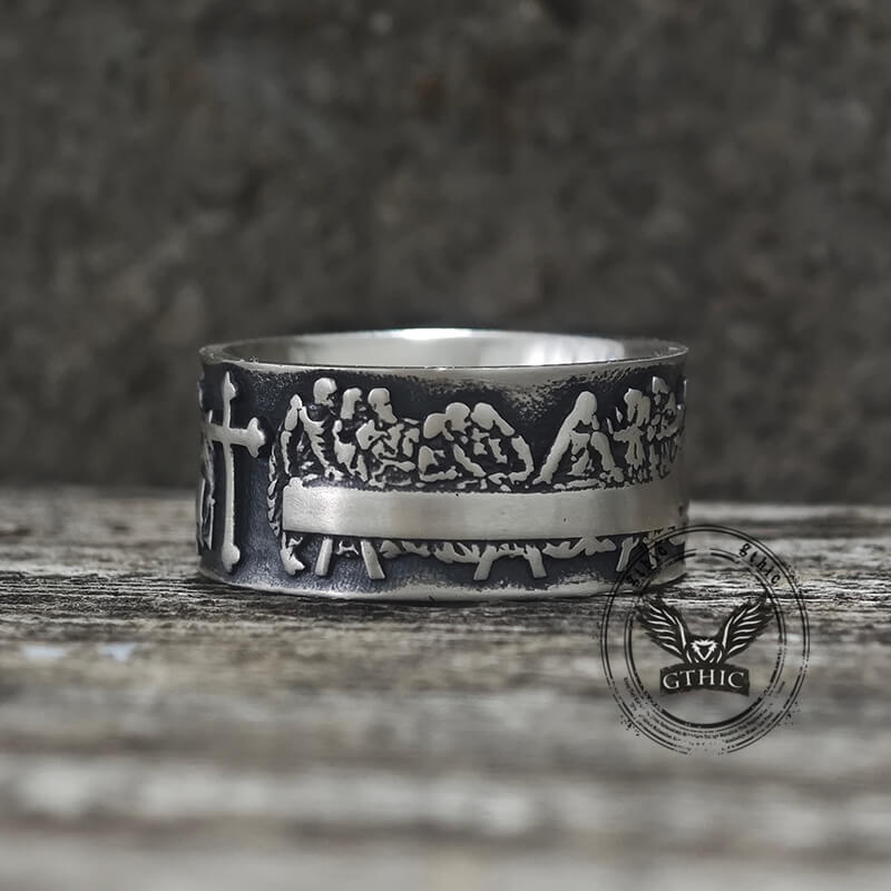 Last Supper Cross Sterling Silver Christian Ring | Gthic.com