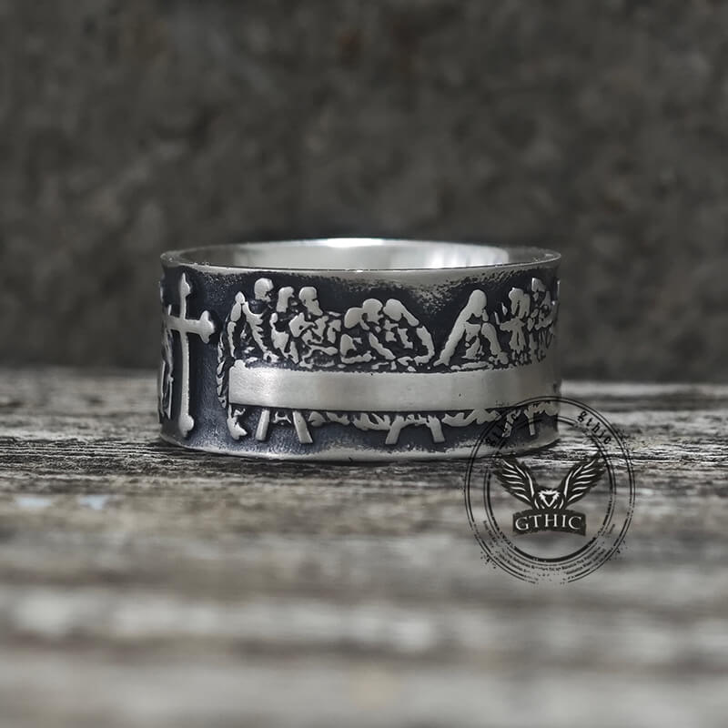 Last Supper Cross Sterling Silver Christian Ring