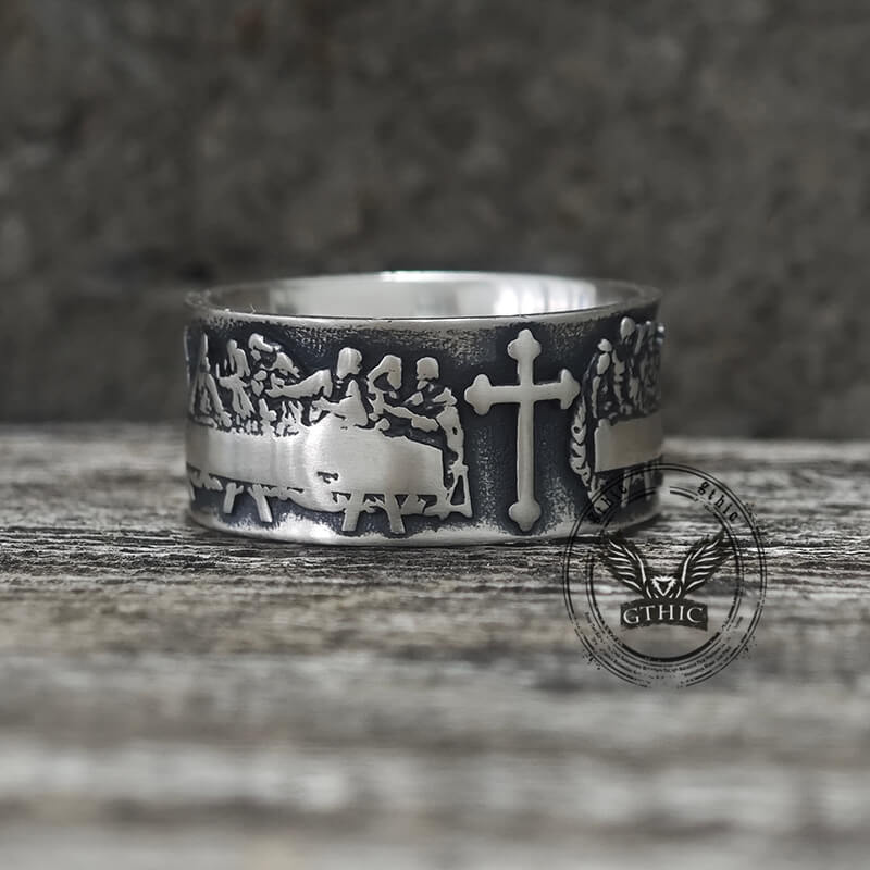 Last Supper Cross Sterling Silver Christian Ring | Gthic.com