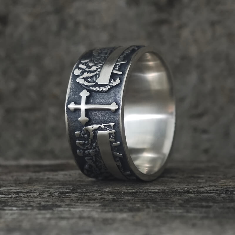 Last Supper Cross Sterling Silver Christian Ring